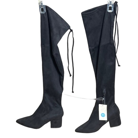 A New Day Shoes - NWT A New Day Greta Tall Dress Boots Black Over Knee Block 2.5" Heel Womens 7.5